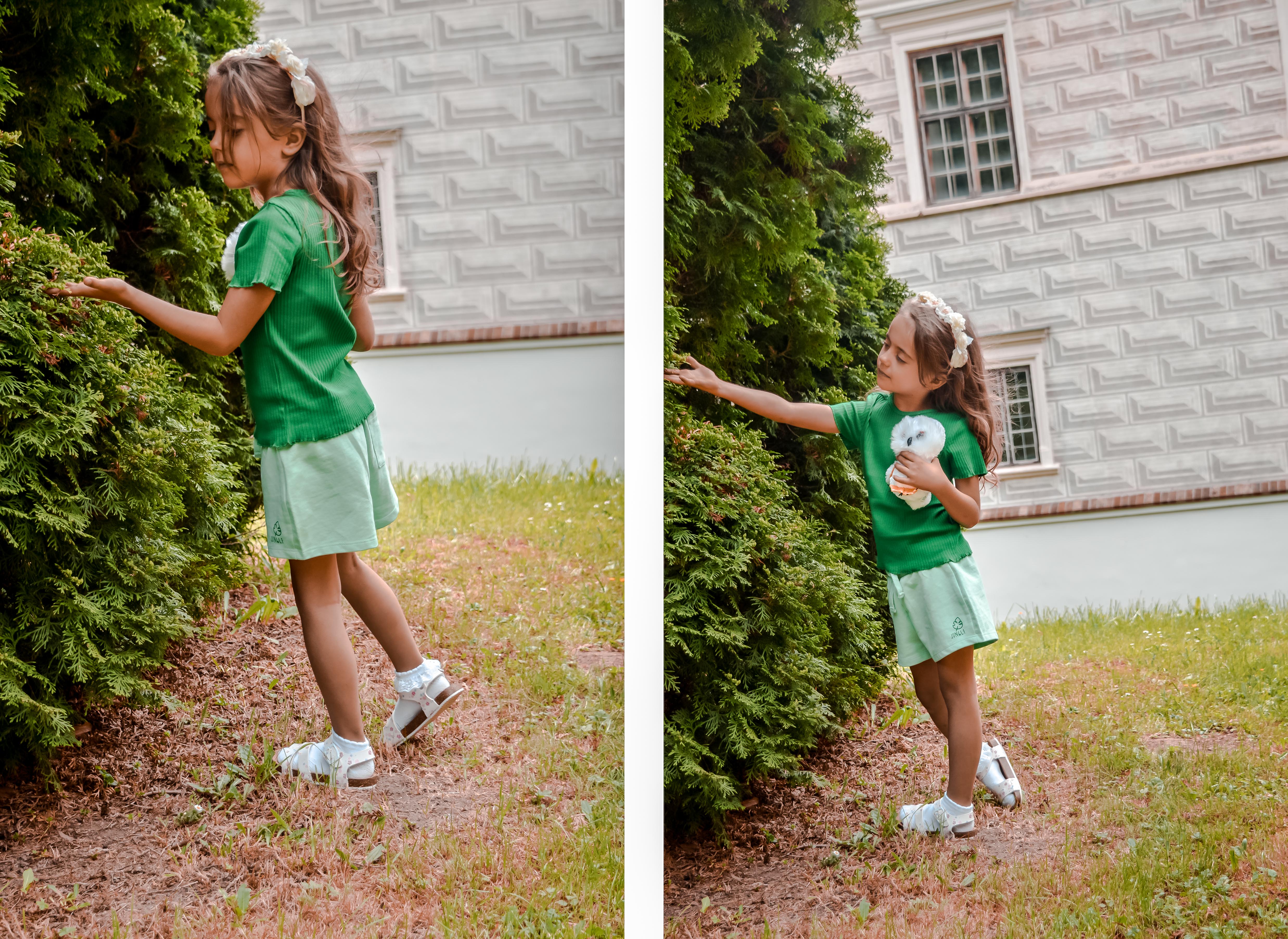 krótkie spodenki rozm 110 cm zielone i zielona koszulka T-shirt 5 lat dziewczynka Cool Club Smyk 