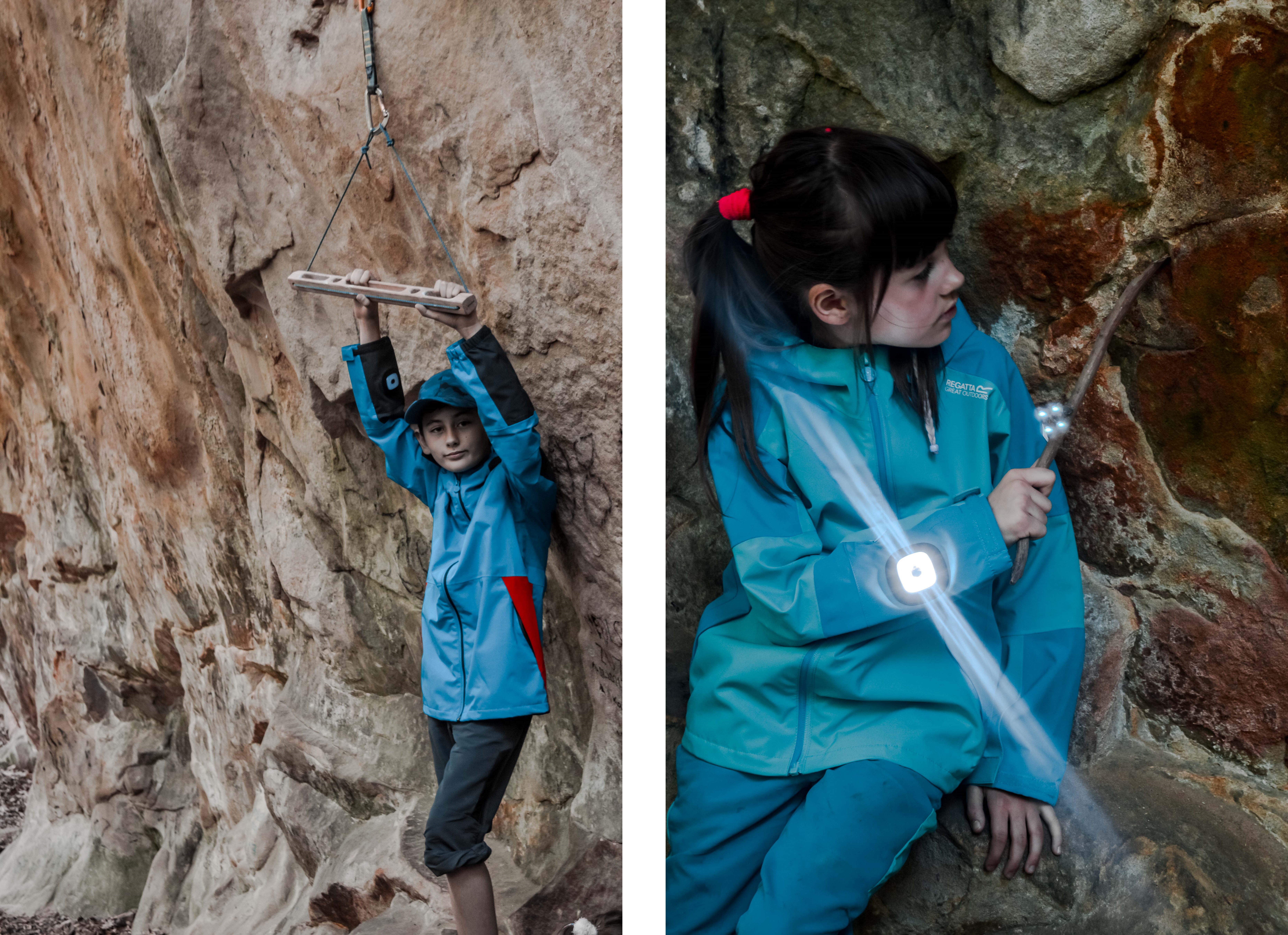 odblaskowe kurtki na wycieczkę trekkingowe w góry ISOTEX odporna na deszcz i wiatr niebieska kurtka dziecięca w góry 