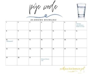 kalendarz picia wody - planer na miesiąc